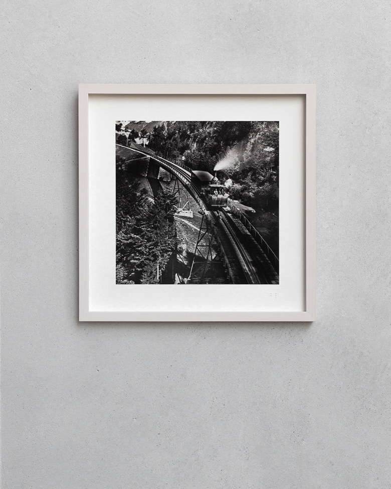 blackprint edition - karo edition Nr.003, antique stereoview photography on glass of the Rigi Viznau train 1880