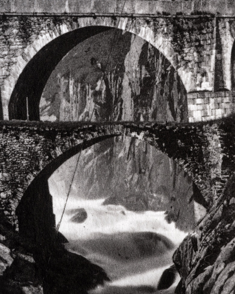 blackprint_edition_karo01-004F blackprint edition - karo edition Nr.04, antique stereoview photography on glass of Ferrier & Soulier, Devil's Bridge / Teufelsbrücke - Gotthard in Switzerland 1864