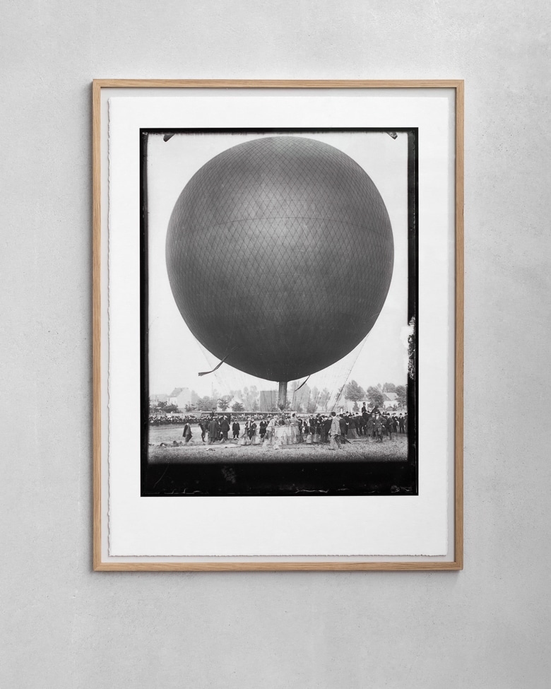 blackprint edition - antique hot air balloon photography before take off printed in black and white on art paper