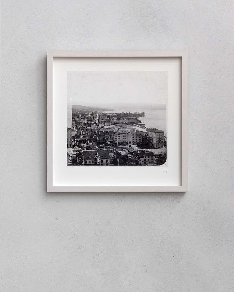 blackprint edition - karo edition Nr.012, antique stereoview photography on glass of Zurich 1862 (view from the Grossmünster to the Bellevueplatz / Riesbach). Photographer: Ferrier & Soulier