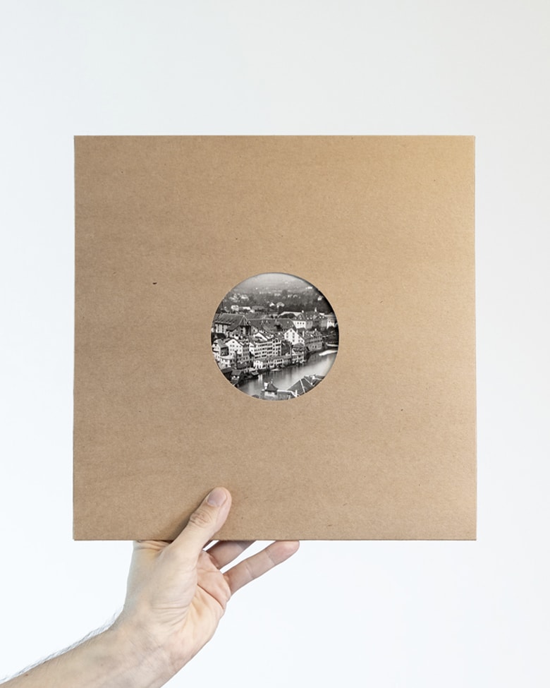 blackprint edition - karo edition Nr.013, antique stereoview photography on glass of Zurich (view from the Grossmünster to the Limmat River and the first train station in Zürich) in 1862. Photographs: Ferrier & Soulier