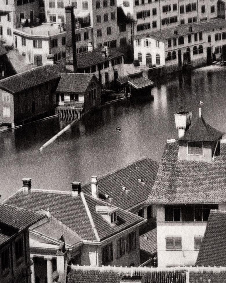 blackprint_edition_karo02-013D blackprint edition - karo edition Nr.013, antique stereoview photography on glass of Zurich (view from the Grossmünster to the Limmat River and the first train station in Zürich) in 1862. Photographer: Ferrier Soulier