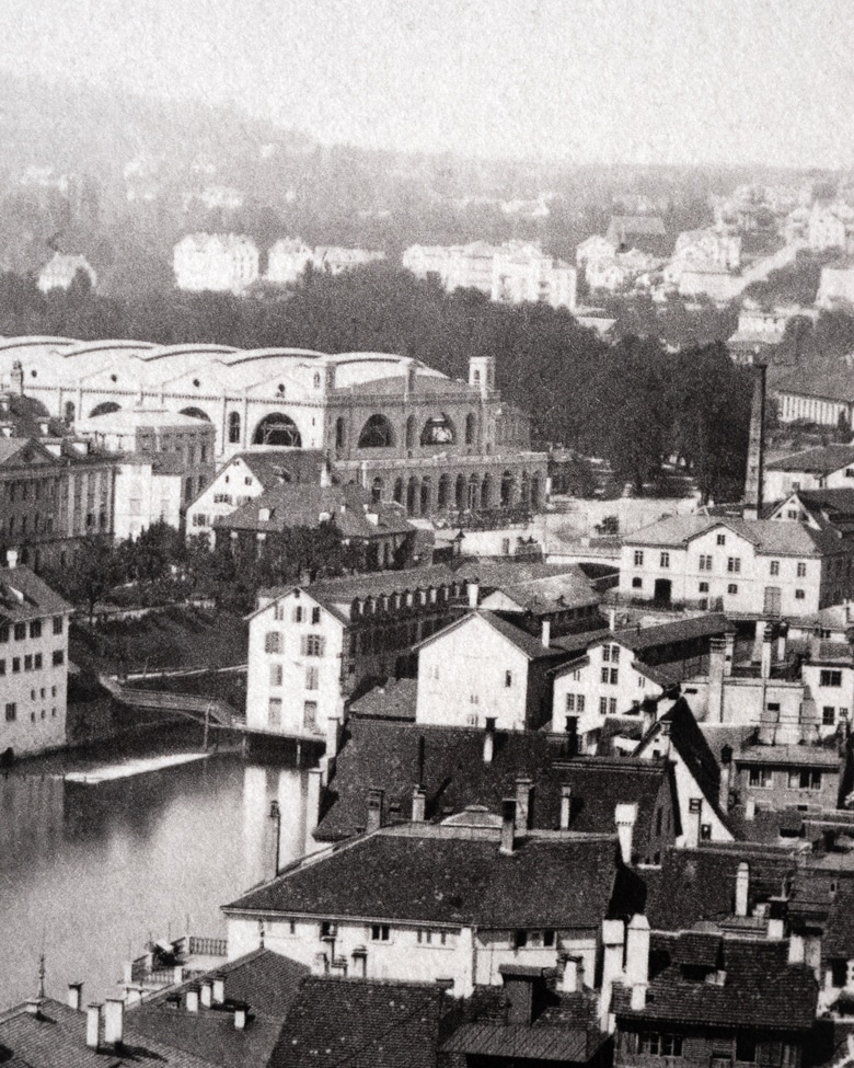blackprint_edition_karo02-014C blackprint edition - karo edition Nr.014, antique stereoview photography on glass of Zurich (view from the Grossmünster to the Limmat River and the Hauptbahnhof Zürich) in 1870. Photographs: Lachenal & Favre