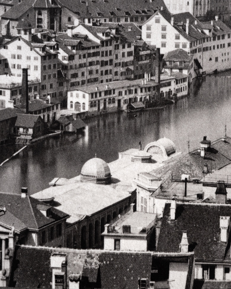 blackprint_edition_karo02-014D blackprint edition - karo edition Nr.014, antique stereoview photography on glass of Zurich (view from the Grossmünster to the Limmat River and the Hauptbahnhof Zürich) in 1870. Photographs: Lachenal & Favre